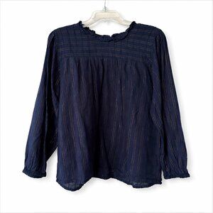 Anthropologie Maeve Navy Metallic Stripe Blouse – Size L – Great Condition ✨